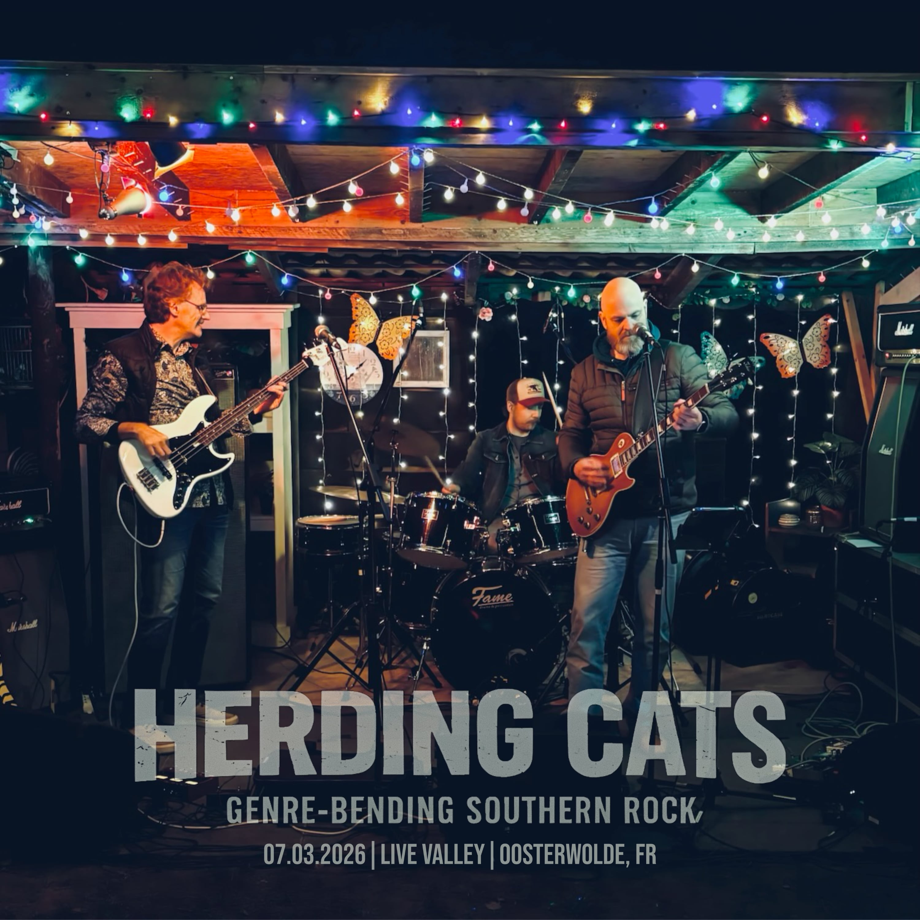 Herding Cats speelt live op een podium